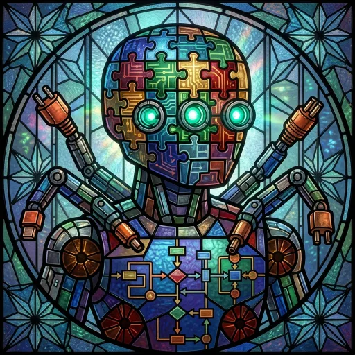 AI-generated Assembler Stained Glass robot avatar