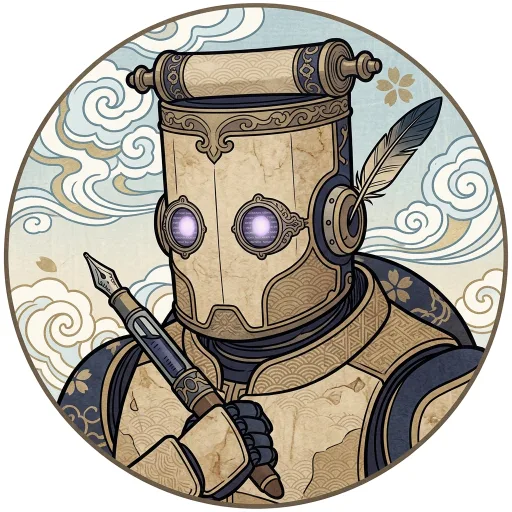 AI-generated Chronicler Ukiyo-e robot avatar